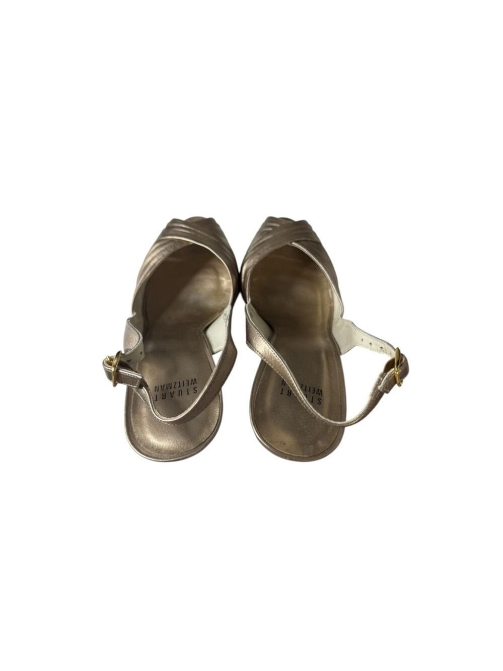 Women's Stuart Weitzman Rose/Beige Gold Slingback Peep Toe Heels Size 10 - Picture 5 of 7